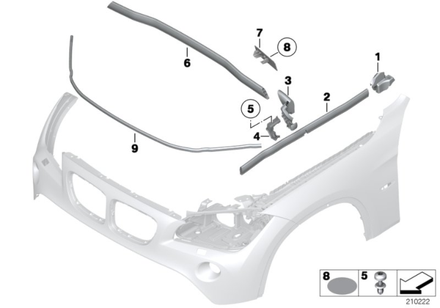 2014 BMW X1 Shaped Part, Upper Section, Bonnet, Left Diagram for 51762990361