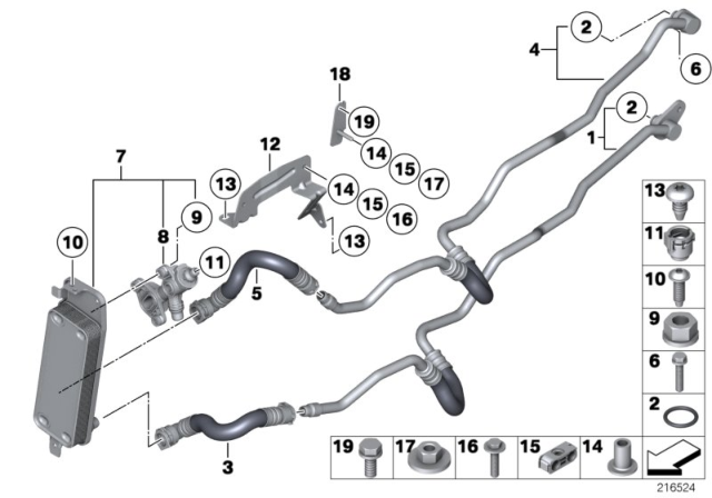 2011 BMW 750i Heat Exchanger / Transmission Oil Cooler Line Diagram