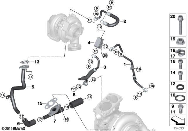 2011 BMW 335d Oil Supply, Turbocharger Diagram