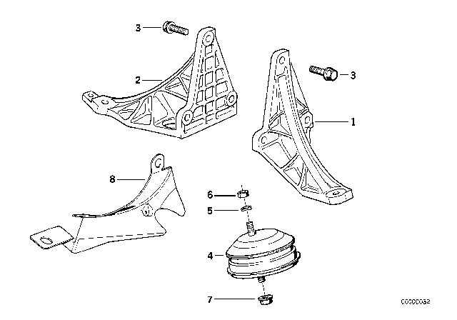 1989 BMW 750iL Engine Suspension / Damper Diagram