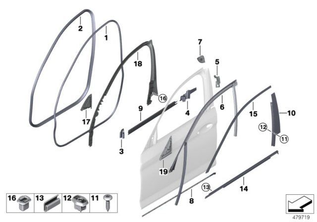 2020 BMW 540i Trims And Seals, Door Diagram 1