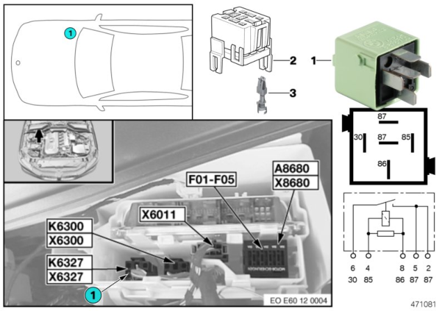 2007 BMW 530xi Relay, Fuel Injectors Diagram