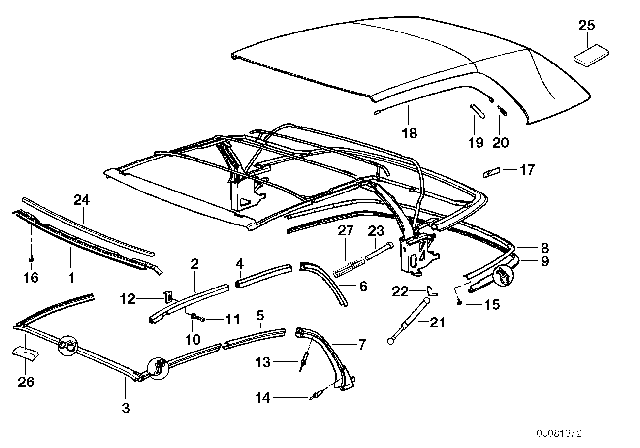 1993 BMW 325i Folding Top Mounting Parts Diagram