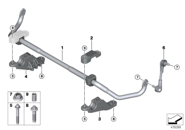 2017 BMW 540i xDrive Stabilizer Front With Rubber Mounting Diagram for 31306873476