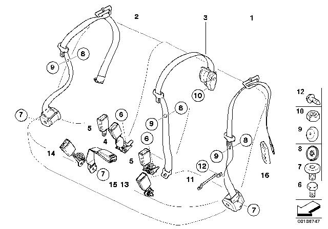 2009 BMW X5 Rear Center Upper Seat Belt Diagram for 52204185745