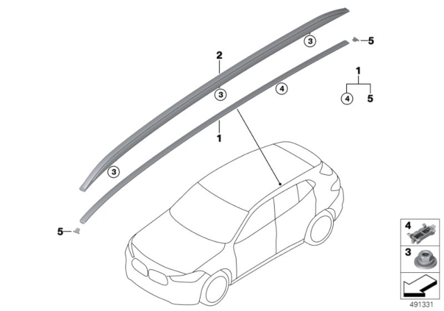 2020 BMW X2 Roof Moulding / Roof Rail Diagram