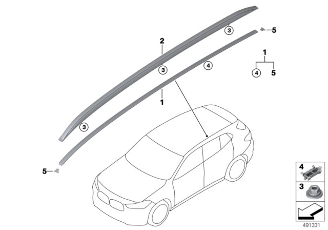 2019 BMW X2 Roof Moulding / Roof Rail Diagram