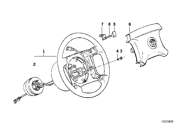 1993 BMW 525i Steering Wheel Airbag Diagram 1