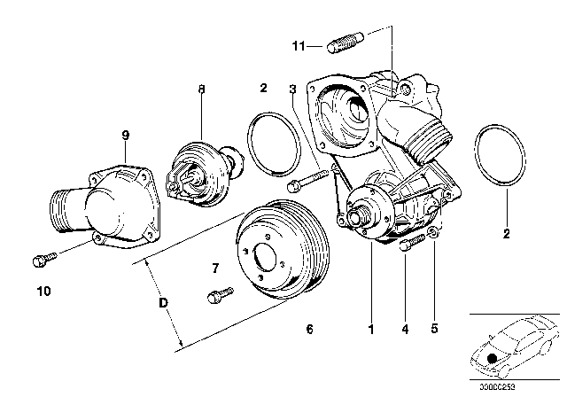 1993 BMW 750iL Water Pump - Thermostat Diagram