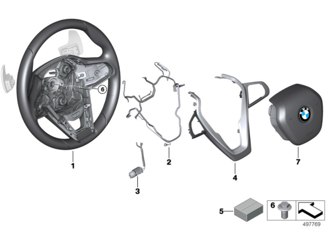 2019 BMW 330i Sport Steering Wheel, Airbag, Multifunction / Paddles Diagram