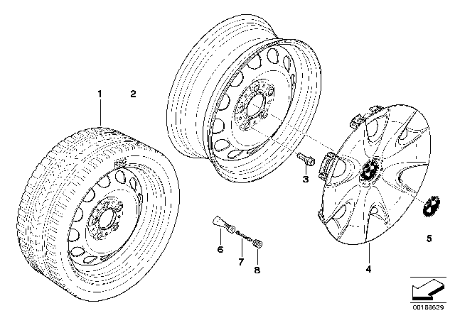 2008 BMW 128i Steel Rim Diagram