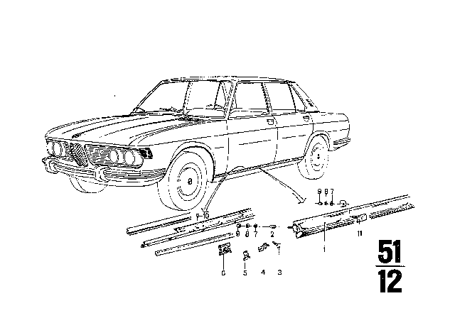 1969 BMW 2800 Mouldings Diagram 5