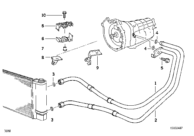 1995 BMW 530i Oil Cooling Pipe Outlet Diagram for 17221723849