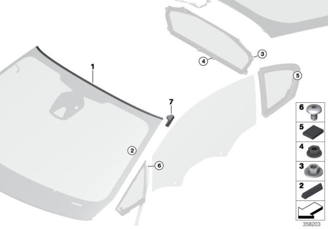 2020 BMW i8 Glazing, Mounting Parts Diagram