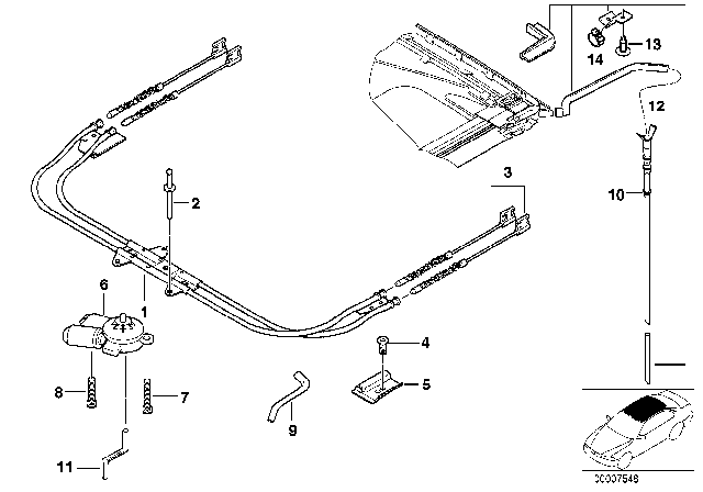1995 BMW 740i Sliding Roof Drive Unit With Module Diagram for 67616910472