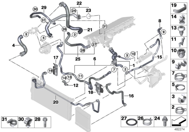 2013 BMW 740i Cooling System Coolant Hoses Diagram 2