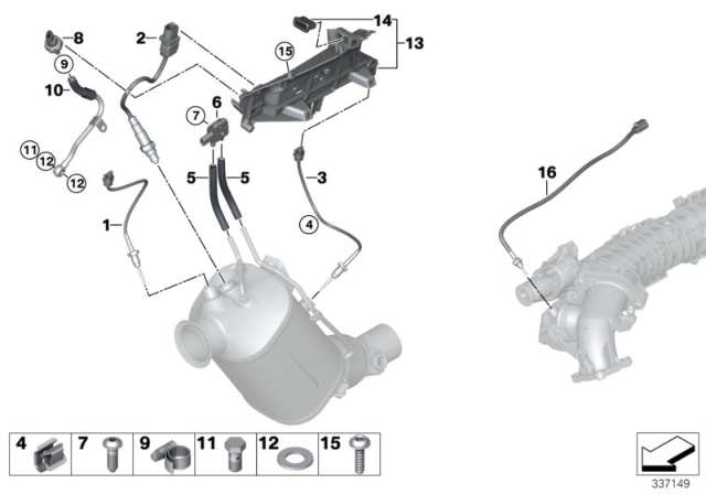 2014 BMW 328d Diesel Particulate Filtration Sensor / Mounting Parts Diagram