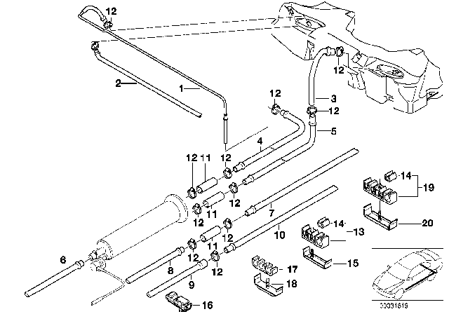 2000 BMW 540i Activated Carbon Contain. For Vent Pipe,Front Diagram for 16126751006