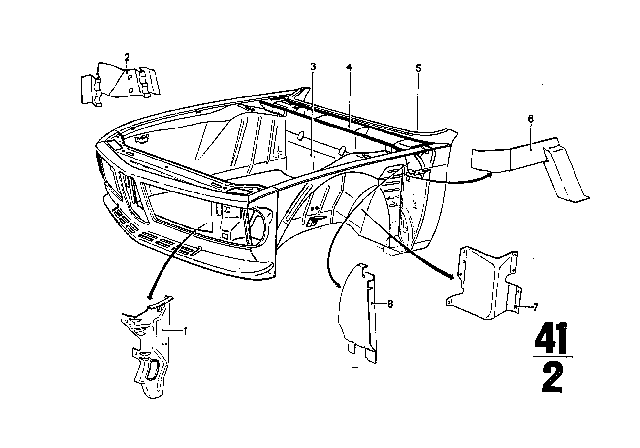 1970 BMW 2800CS Front Body Parts Diagram 1