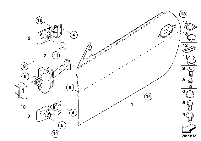 2010 BMW M6 Front Door - Hinge / Door Brake Diagram