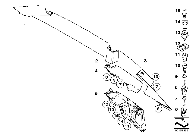 2007 BMW Z4 Cover, Column A Right Diagram for 51433427328