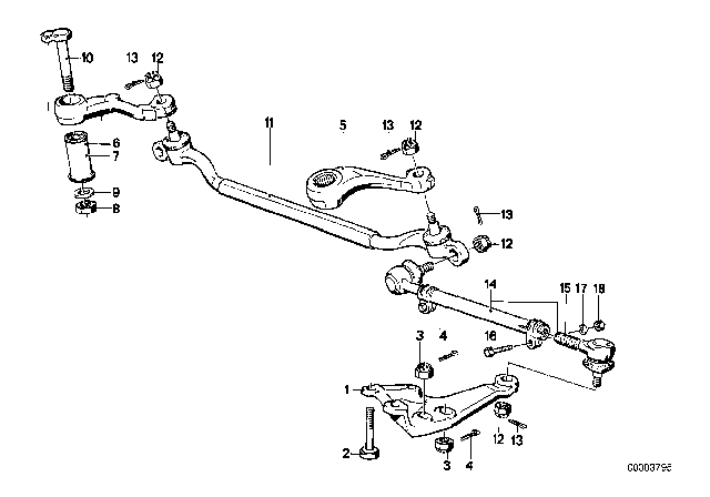 1987 BMW 635CSi Left Tie Rod Lever Diagram for 32211125738
