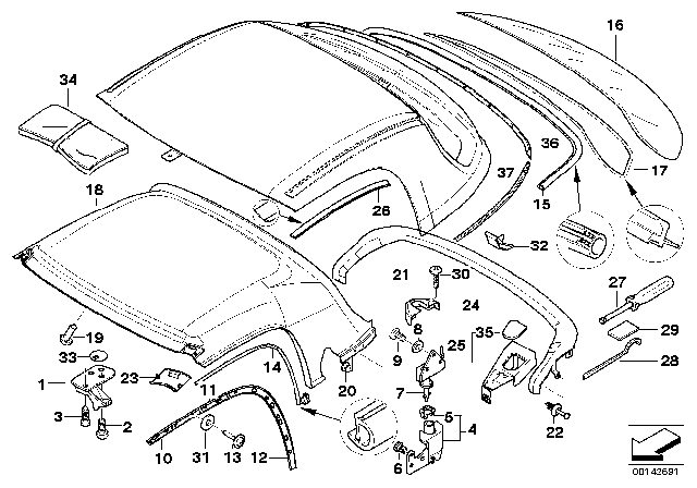 1999 BMW Z3 Hardtop Rear Window Frame Gasket Diagram for 54218397667