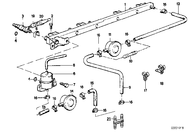 1990 BMW 325ix Fuel Injector Diagram for 13641466394