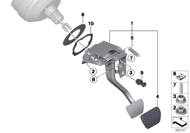 2015 BMW 328i xDrive Pedal Assembly, Automatic Transmission Diagram