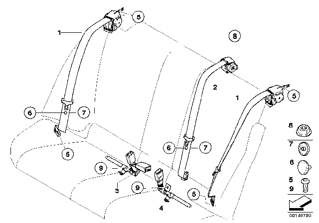 2008 BMW 328i Safety Belt Rear Diagram