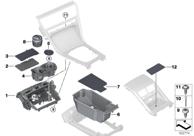 2020 BMW M8 Storage Compartment, Centre Console Diagram