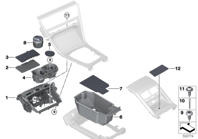 2020 BMW 840i Gran Coupe Storage Compartment, Centre Console Diagram