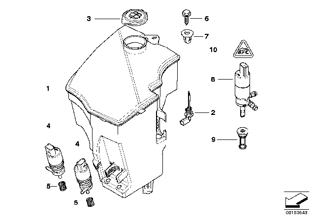 2008 BMW X3 Separate Components F.Washer Fluid Reservoir Diagram