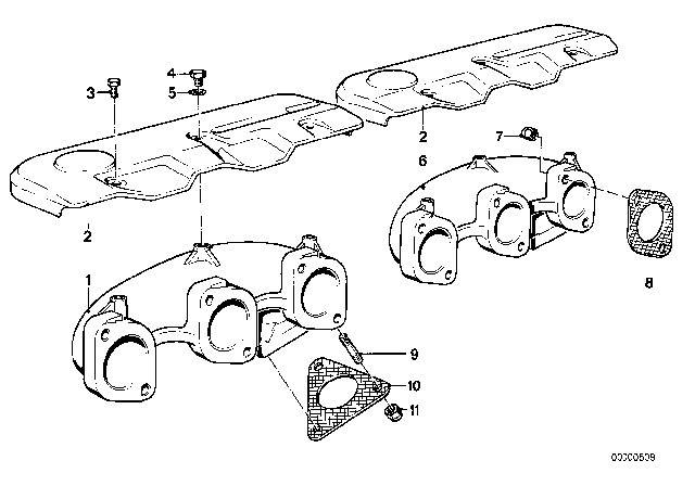 1987 BMW 528e Exhaust Manifold, Front Diagram for 11621264933