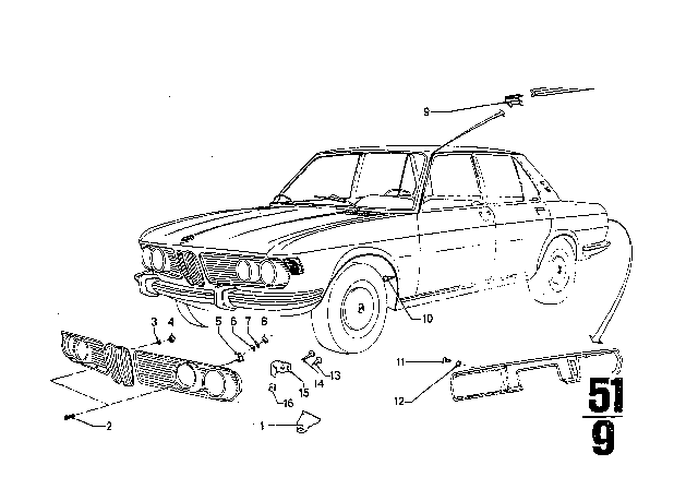 1970 BMW 2500 Mouldings Diagram 3