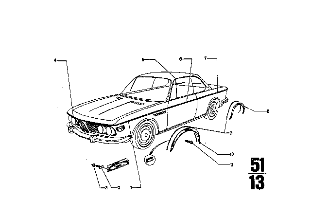 1969 BMW 2800CS Covering Front Right Diagram for 51131819606