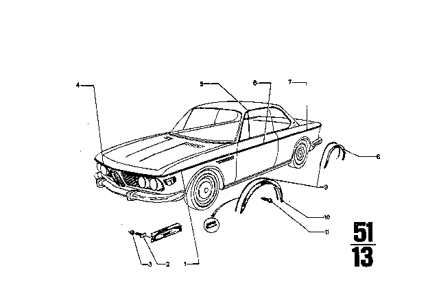 1969 BMW 2800CS Trim Strip Diagram for 51131810538