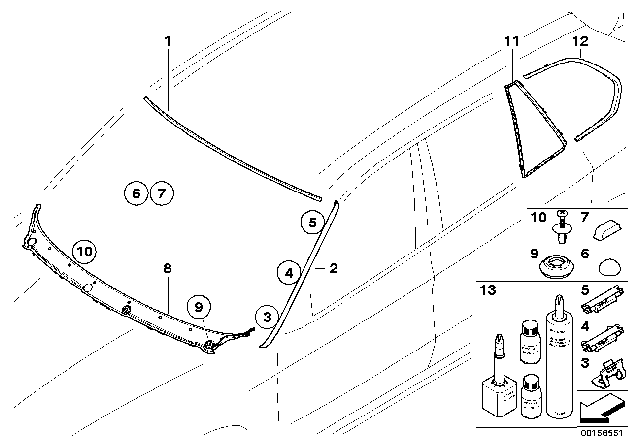 2011 BMW X5 Glazing, Mounting Parts Diagram