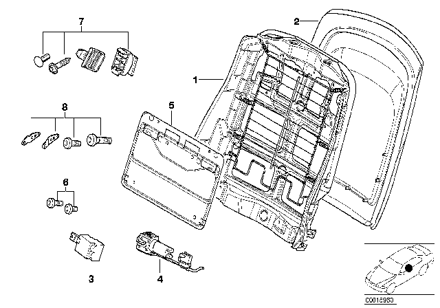 2004 BMW 325i Front Seat Backrest Frame / Rear Panel Diagram 1