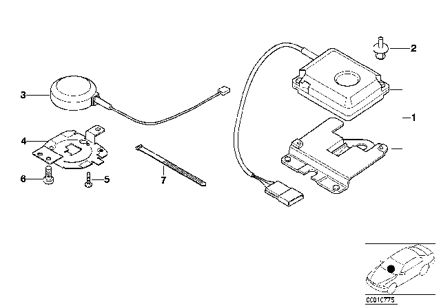 2001 BMW 540i Gps Antenna Bracket Diagram for 65908360722