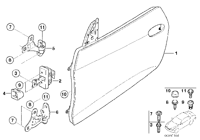 2005 BMW Z4 Front Door - Hinge / Door Brake Diagram