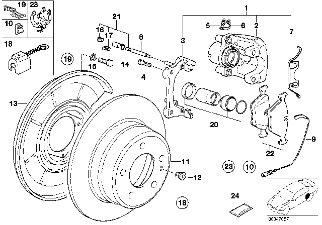 1987 BMW 325e Rear Wheel Brake, Brake Pad Sensor Diagram