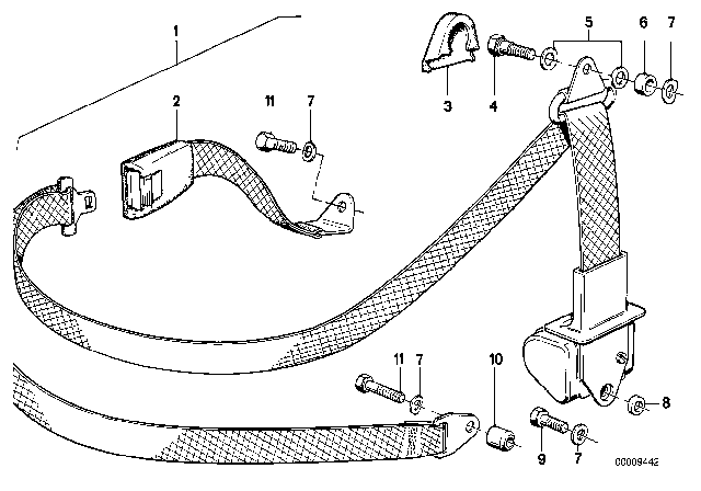 1987 BMW 528e Rear Safety Belt Mounting Parts Diagram 1