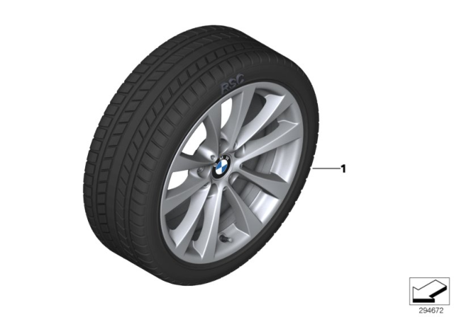2018 BMW 320i Sedan(F30) Winter Wheel With Tire V-Spoke Diagram 1