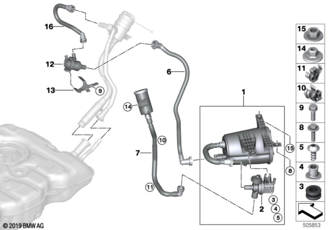 2020 BMW 530e Activated Charcoal Filter Diagram for 16137356535