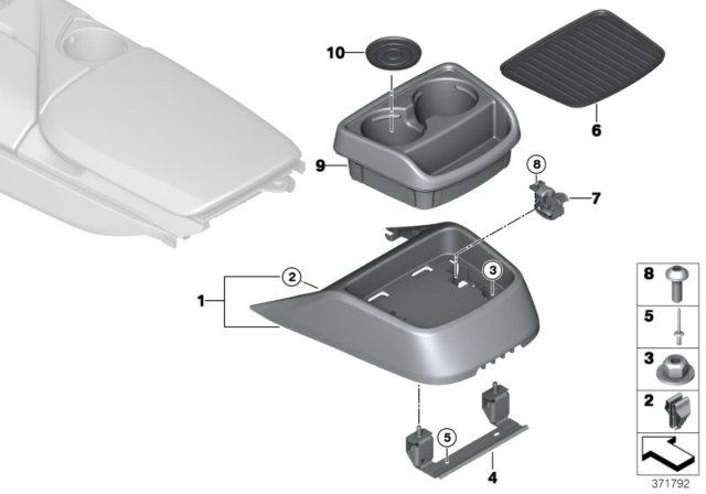 2015 BMW i8 Mounting Parts, Centre Console, Rear Diagram