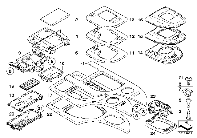 2007 BMW 525i Decorative Trims, Centre Console Diagram