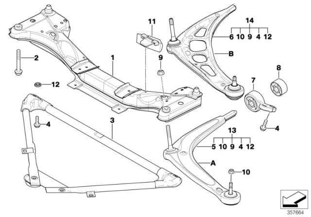 2000 BMW 323Ci Front Axle Support / Wishbone Diagram 1