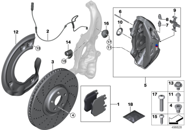 2020 BMW 840i M Performance Front Wheel Brake-Replace Diagram