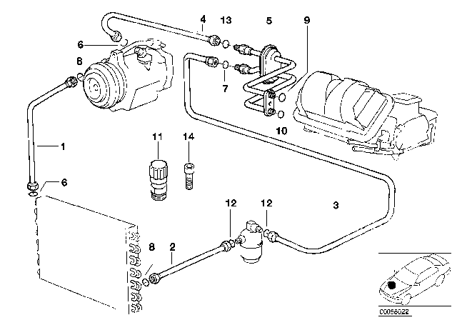 1998 BMW 318ti Suction Pipe Evaporator-Compressor Diagram for 64538377633